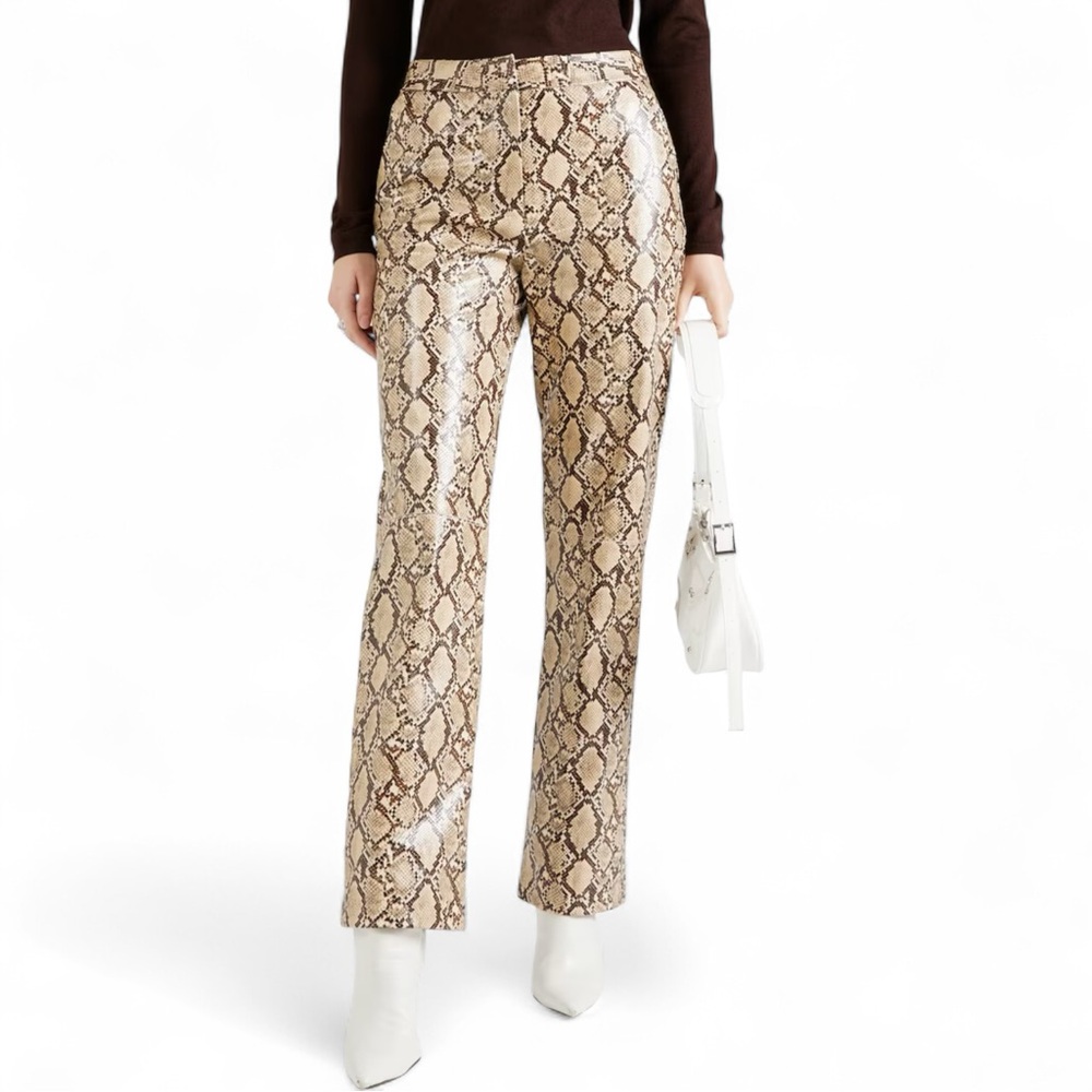 Topshop High Waist Beige Faux Snakeskin Straight Leg Pants